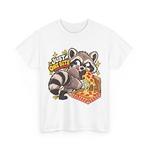 Funny Raccoon Pizza T-Shirt, Just One Bite Graphic Tee, Cute Retro Cartoon Shirt, Pizza Lover Gift