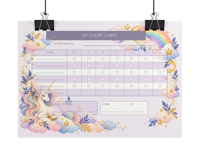 Unicorn Rainbow Chore Chart Rolled Poster