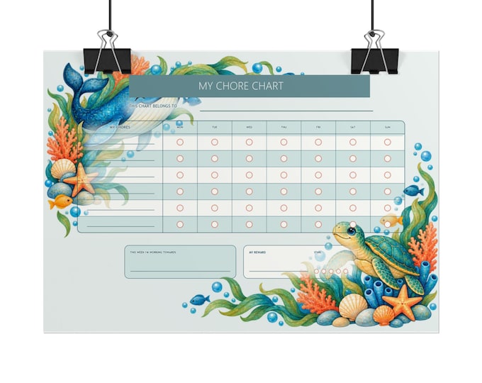 Underwater Turtle Chore Chart Rolled Poster