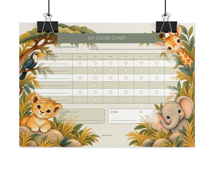 Safari Animal Chore Chart Rolled Poster