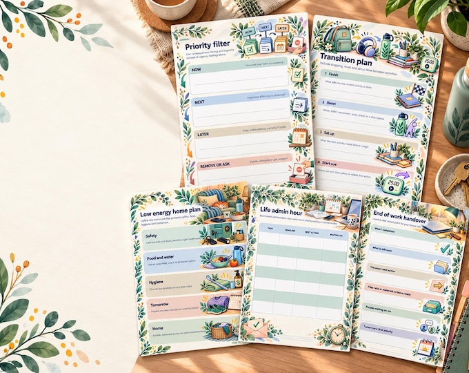 ADHD Planner for Adults, Printable Executive Function Toolkit, 22 Worksheets, Instant Digital Download