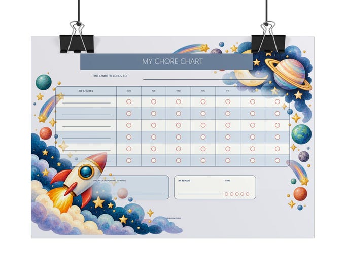 Space Rocket Chore Chart Rolled Poster