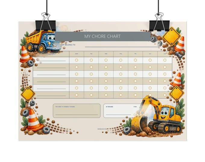 Construction Truck Chore Chart Rolled Poster