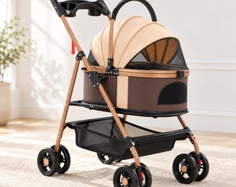 Cochecito desmontable para perros con transportín, plegable, para perros pequeños y gatos, ligero, ideal para viajes, con capota de malla, cesta de almacenamiento y ruedas.