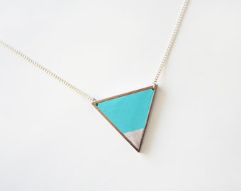 Light blue Triangle geometric necklace silver color dipped