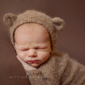 Newborn baby Girl or boy Brushed Alpaca Little Bear Bonnet  / Unique Luxury Photography Prop
