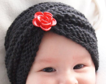 Knitted Newborn Baby Turban Hat with Button PERFECT For PHOTOGRAPHY PROPS