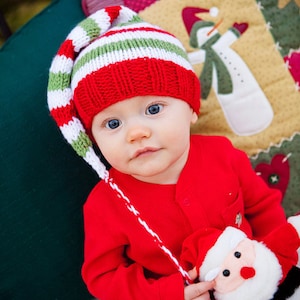 6-12 MONTHS Baby CHRISTMAS Knitted Striped Elf Hat with long pom pom for Photography Props