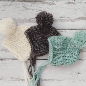 Newborn baby Girl or boy WOOL winter Pom Pom Bonnet / Unique Luxury Photography Prop