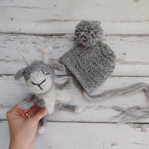 Newborn baby Girl or boy WOOL winter Pom Pom Bonnet and Reindeer set/ Unique Luxury Photography Prop