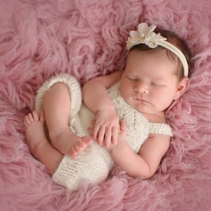 Newborn baby boy or girl hand knitted Romper Overall and knitted tieback/ Luxury yarn Photography Prop/Merino wool prop