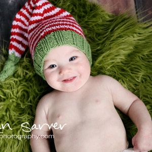 Newborn Baby CHRISTMAS Knitted Striped Elf Knot Hat perfect for Photography Props
