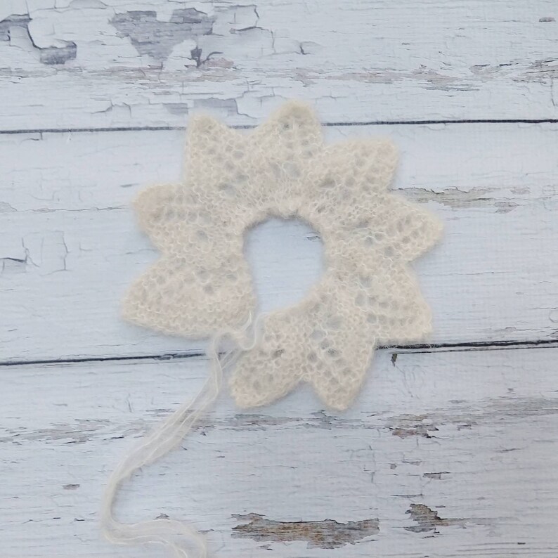 Newborn baby Girl or boy Brushed Alpaca Elf Hat and lace collar set Unique Luxury Photography Prop