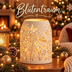Butterfly Floral Lantern STL File, LED Tealight Candle Holder with Daisy Wildflower Cutouts, 3D Printable Botanical Decor, Digital Download