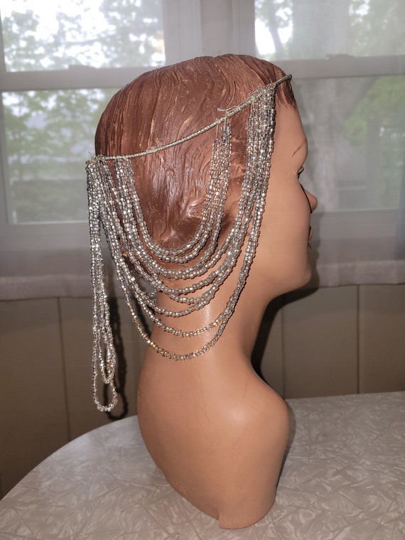 Vintage Beaded Headpiece Glass Beads Wire Frame F… - image 9