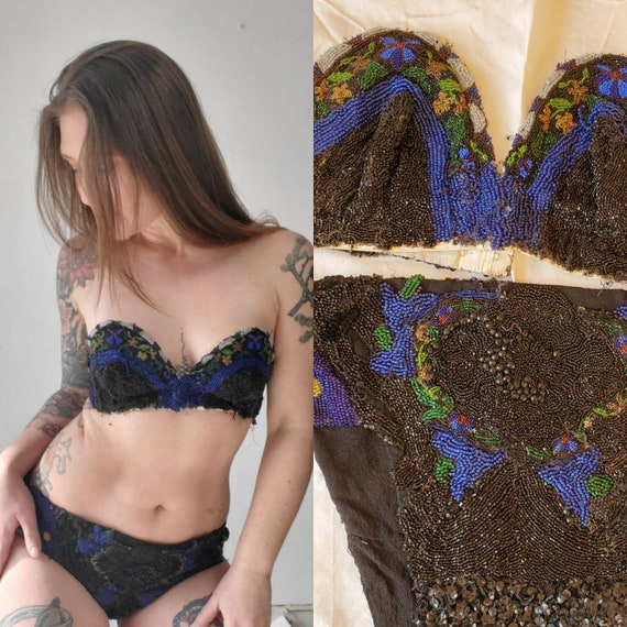 Handmade Vintage Antique Beaded Burlesque Costume