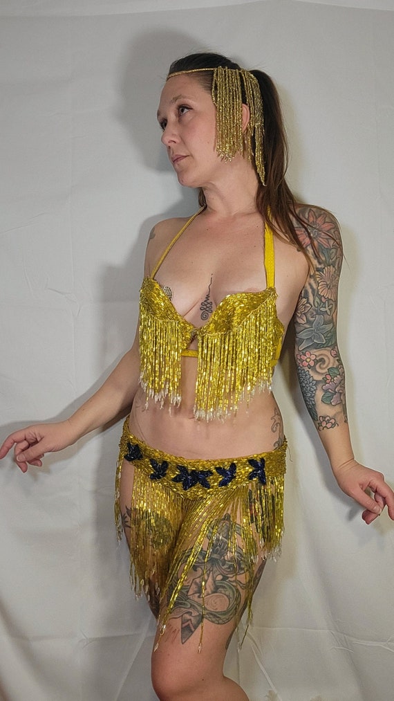 Vintage Gold Showgirl Bra and Belts Costume Set Gl