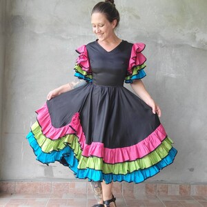 Gorgeous Vibrant Ruffle Vintage Dress Taffeta Showgirl Dancing Dress 34B 27W image 2