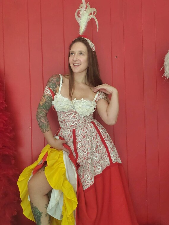 Vintage Showgirl Can-Can Costume Dress • Lace and