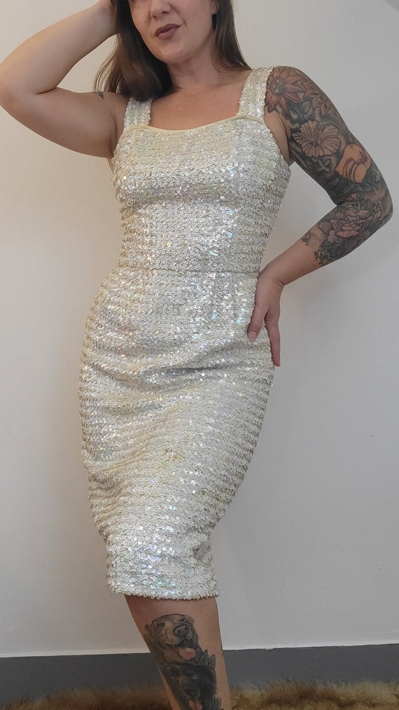 Vintage Sequin Dress Mini Bodycon Cocktail Party Dress Iridescent