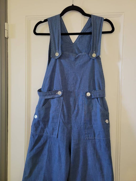 Vintage 1960s 70s Overalls Chambray Saks Fits Ave… - image 7