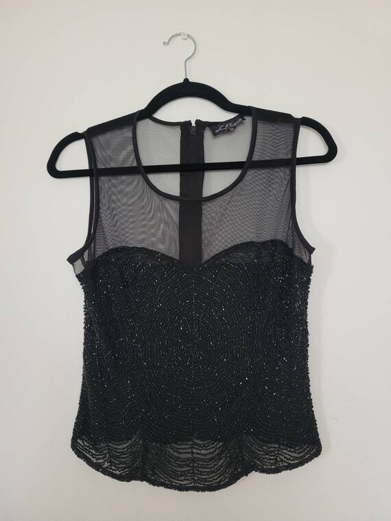 Vintage Mesh Beaded Spiderweb Blouse Sweetheart B… - image 8