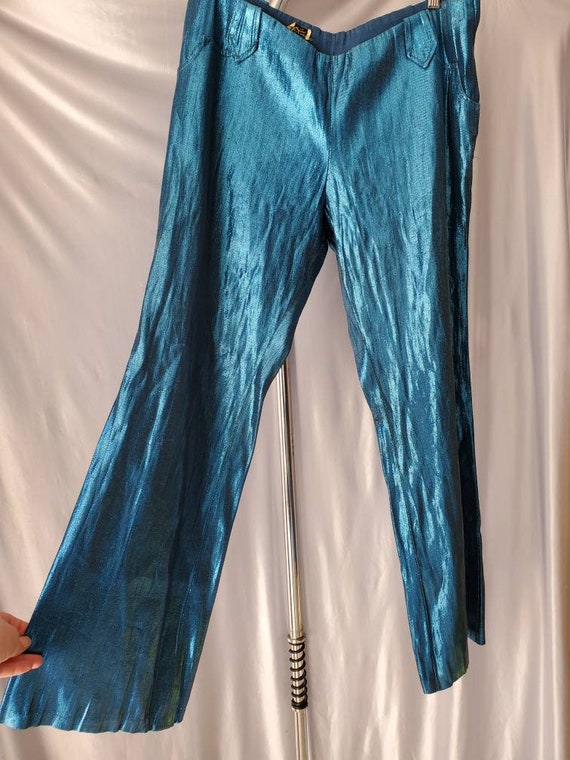 Vintage Metallic Western Wear Pants • Blue Lamé Pa