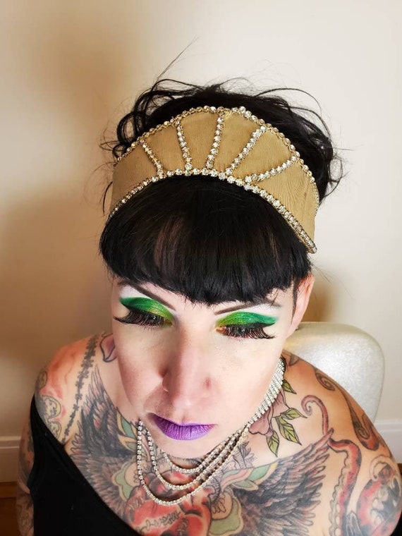 Vintage 1920s Gold Lame and Rhinestone Headpiece •