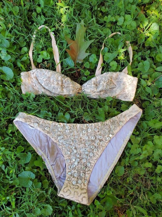 Vintage Showgirl Costume Rhinestone Beaded Bikini… - image 5