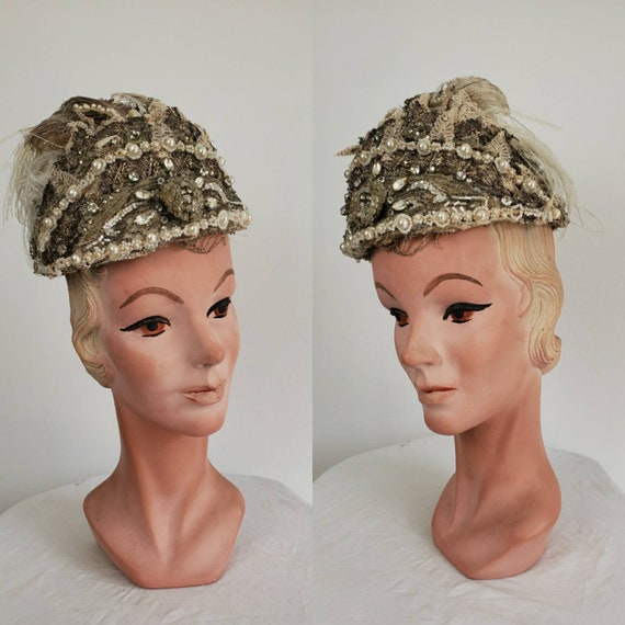 Vintage Art Deco 1920s Flapper Headpiece Feather B