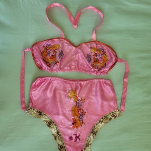 Vintage 1940s 50s Sweetheart Souvenir Lingerie Set Embroidered Dragons Vintage Lingerie Bikini image 2