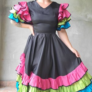 Gorgeous Vibrant Ruffle Vintage Dress Taffeta Showgirl Dancing Dress 34B 27W image 8