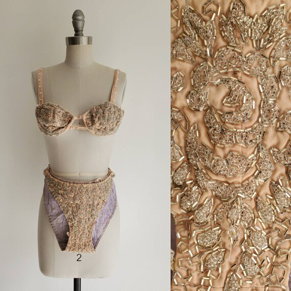 Vintage 1940s 50s Beaded Showgirl Bikini • Folies