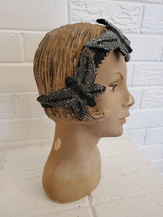 Antique Beaded Butterfly Headband • Vintage Butter
