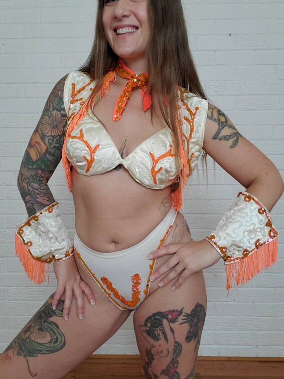 Vintage Vegas Showgirl Cowgirl Costume • Sequin Fr