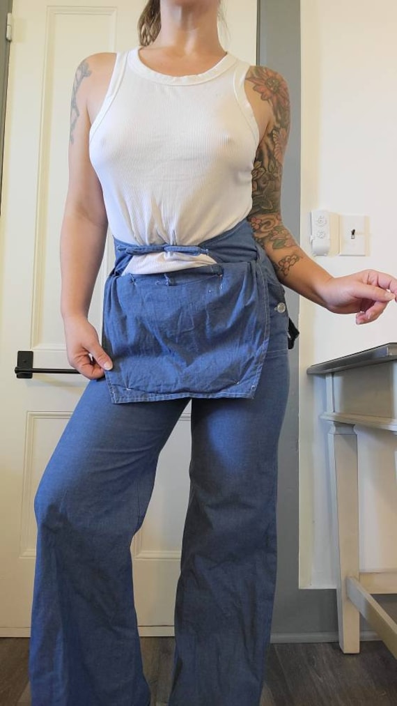 Vintage 1960s 70s Overalls Chambray Saks Fits Ave… - image 5