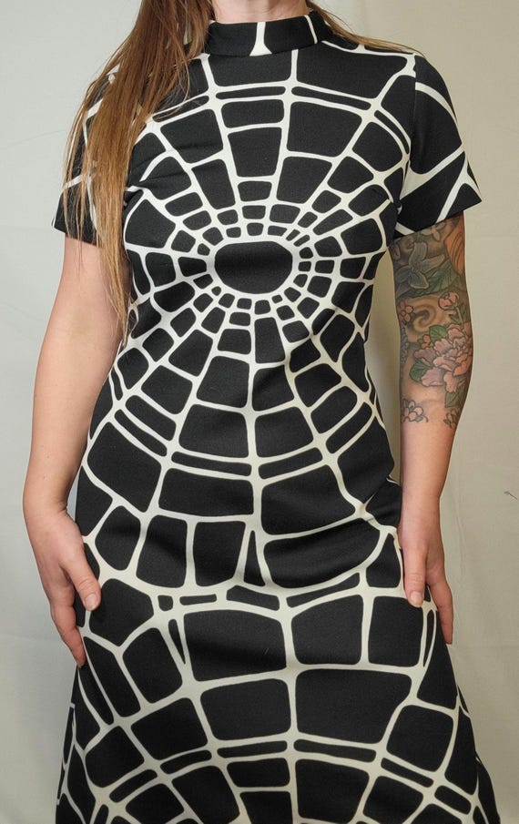 Vintage 1960s Spiderweb Print Dress Mod 60s Spider Web
