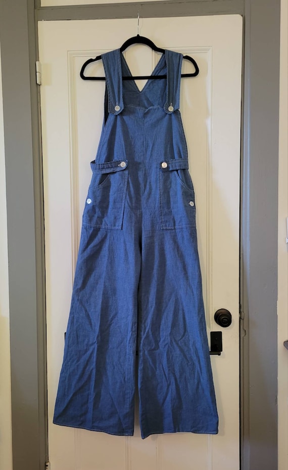 Vintage 1960s 70s Overalls Chambray Saks Fits Ave… - image 6