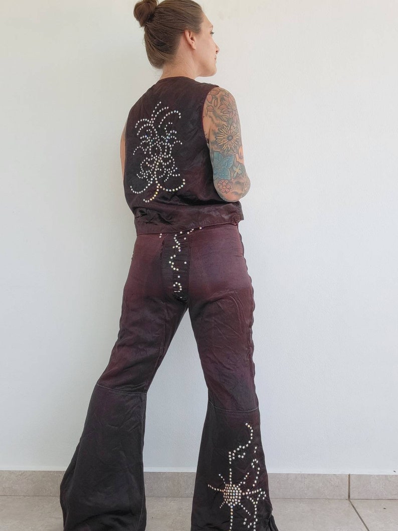 Vintage 1970s Burlesque Dancer Costume Romulus Rhinestone Stripper Vest and Bell Bottom Pants image 2