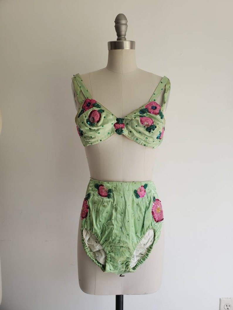 Vintage 1930s 1940s Satin Showgirl Bikini Gorgeous Minty | Etsy