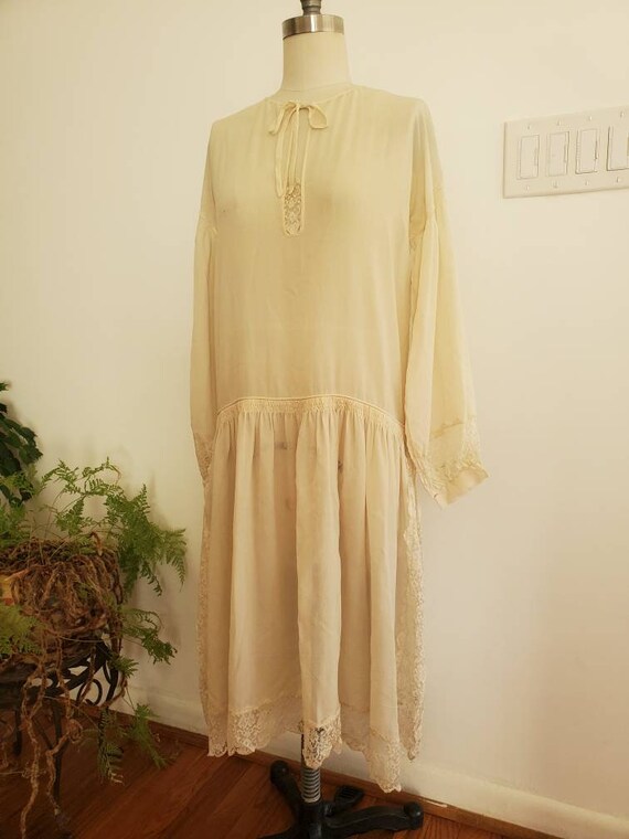 Antique 1920s Wedding Dress • 20s Dropped Waist Ch