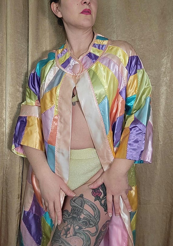 Vintage Satin Patchwork Jacket Robe Showgirl Boud… - image 6
