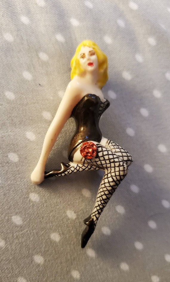 Vintage Pinup Burlesque Brooch • Showgirl in Fishn
