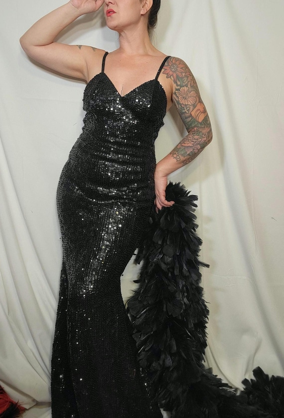 Vintage Heavily Beaded Sequin Gown Mermaid Skirt Hourglass Silhouette M Vintage Heavily Beaded Sequin Gown Mermaid Skirt Hourglass Silhouette M