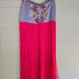 Vintage Sequin Fringe Showgirl Skirt Hot Pink Chiffon Panel Burlesque Skirt 30 Waist