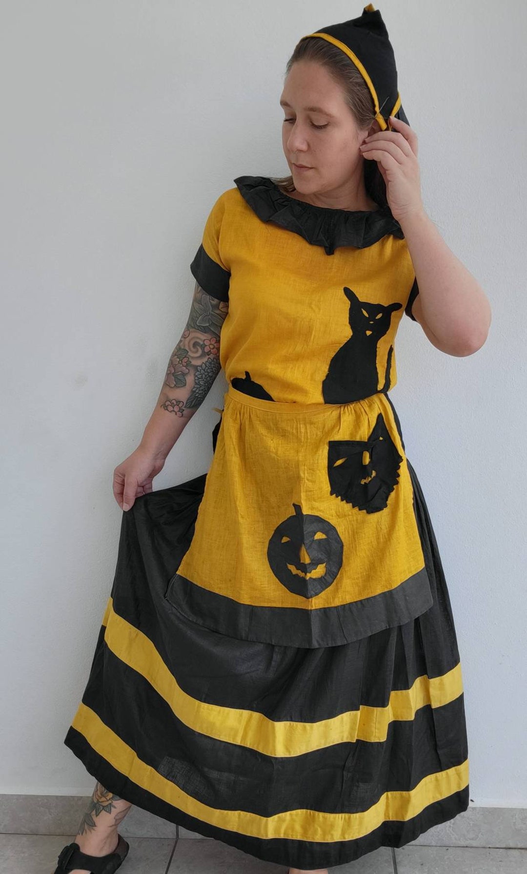 Antique Vintage Halloween Costume Dress Black Cat Etsy
