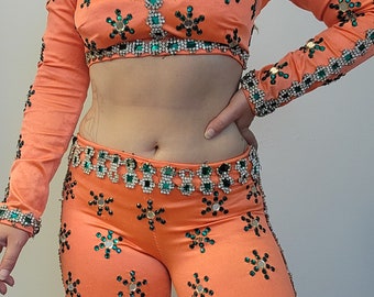 Vintage 1970s Rhinestone Circus Showgirl Costume Stage Dance Costume