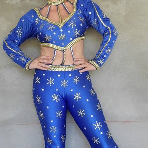 Vintage 1970s 1980s Circus Showgirl Costume Rhinestone Jumpsuit image 2