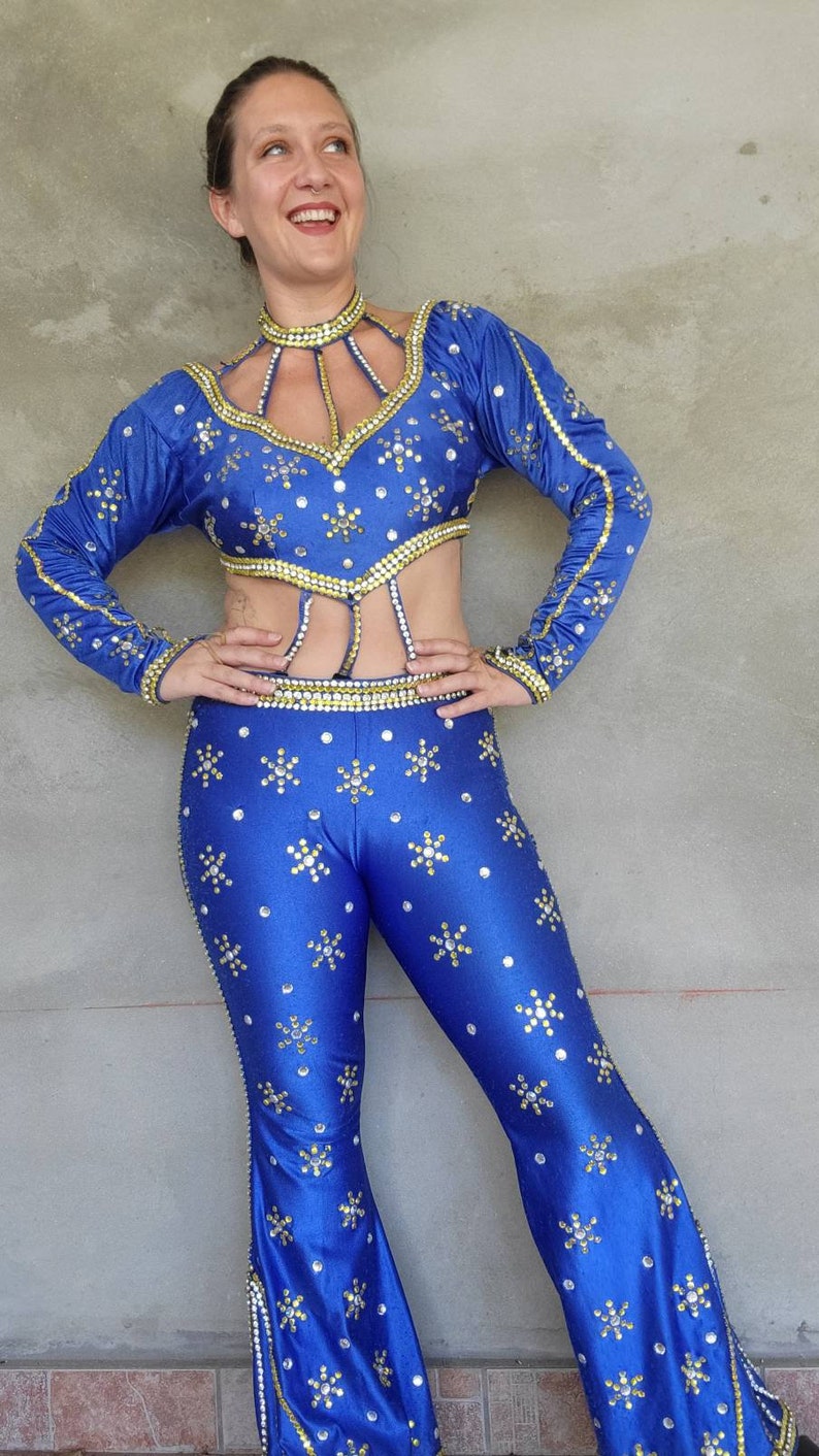 Vintage 1970s 1980s Circus Showgirl Costume Rhinestone Jumpsuit image 2