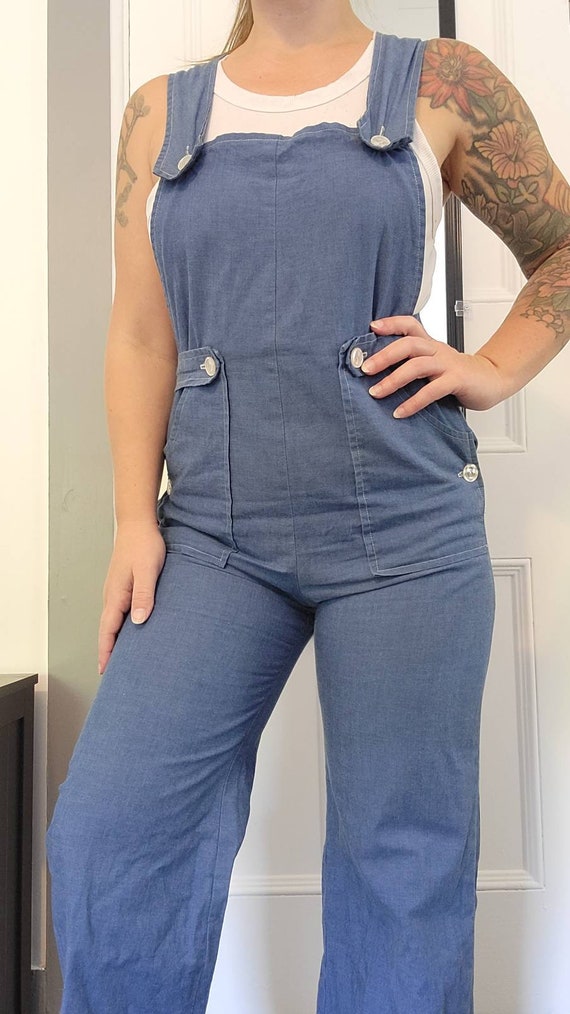 Vintage 1960s 70s Overalls Chambray Saks Fits Ave… - image 2
